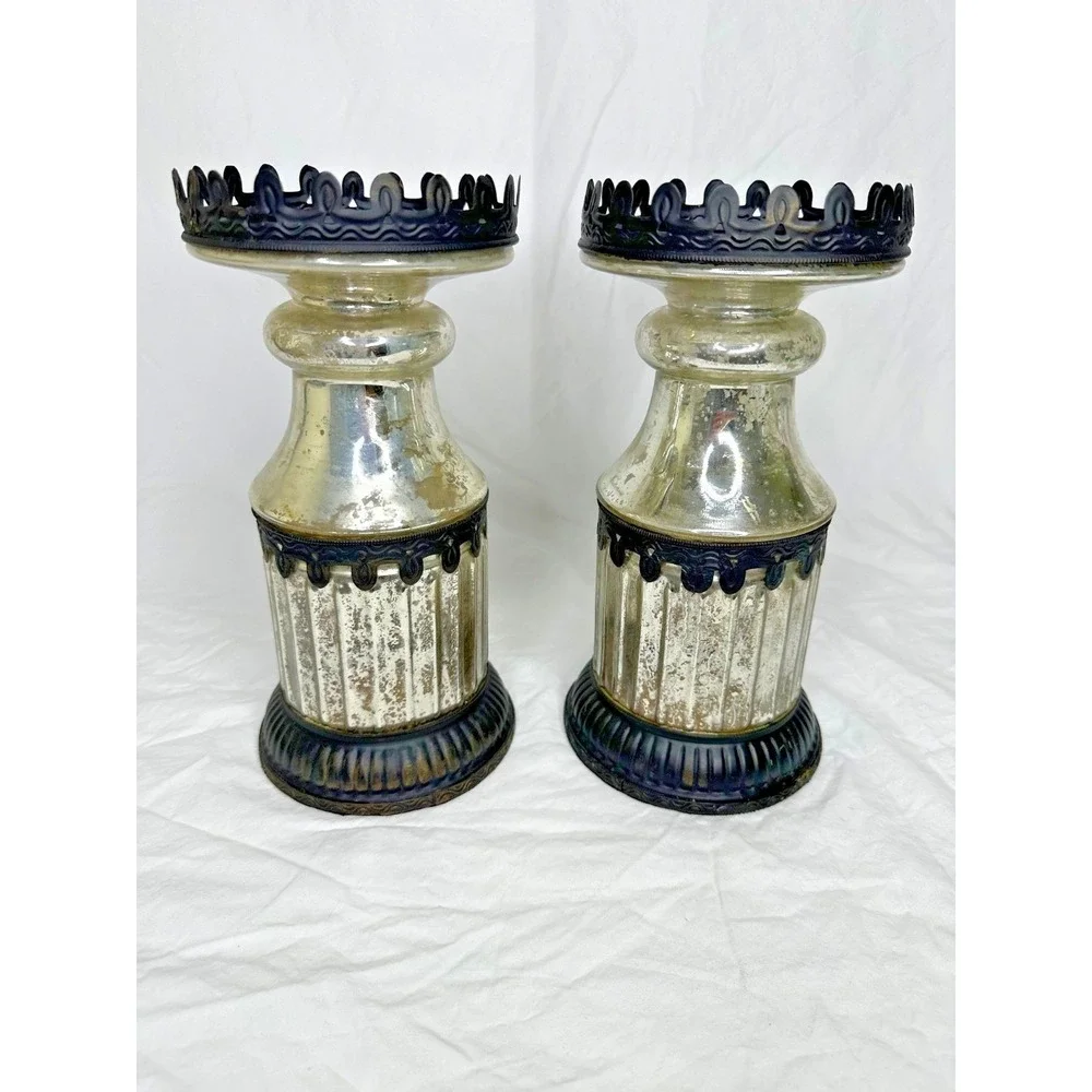 Pottery Barn Mercury Glass Candle Stick Holders Set 10